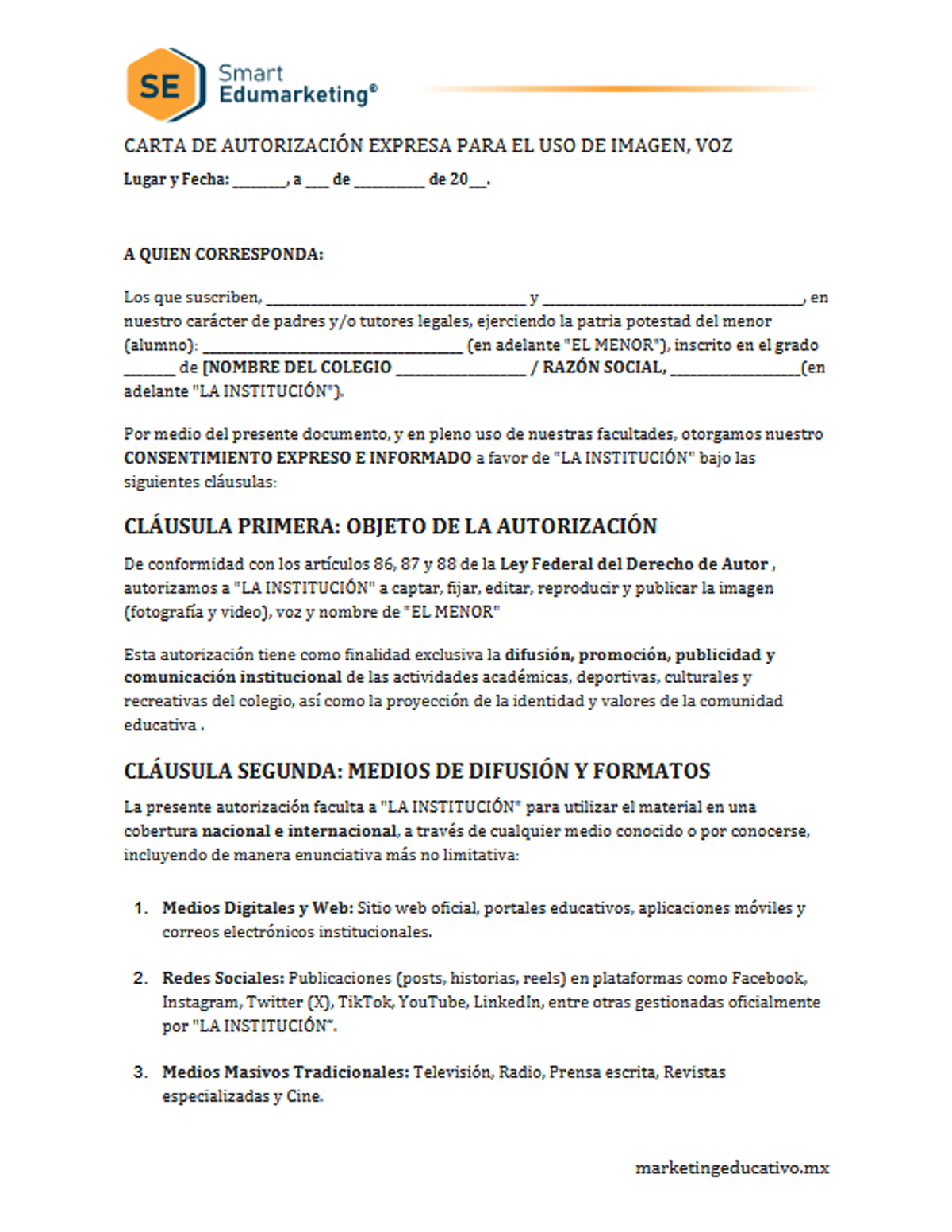 Autorización Uso Imagen Menores Colegio México SE